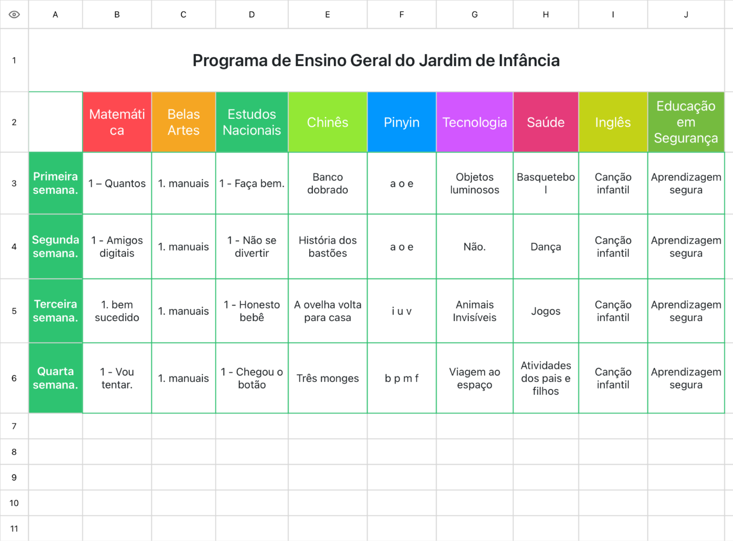 Programa de Ensino Geral do Jardim de Infância